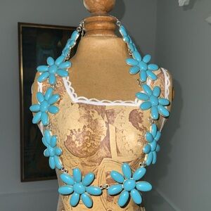 Vintage Suzanne Somers boho Turquoise Floral Statement Necklace